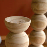 Set of 2 Hand-Carved Wooden Stacked Ball Candle Holders