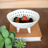 Footed White Ceramic Berry Bowl