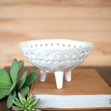 Footed White Ceramic Berry Bowl