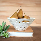 White Ceramic Berry Bowl with Handles