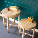 Set of 2 Round Wooden Side Tables with Turned Legs