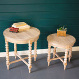 Set of 2 Round Wooden Side Tables with Turned Legs