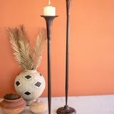 Set of 2 Tall Metal Candle Holders with Antique Copper Finish