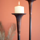 Set of 2 Tall Metal Candle Holders with Antique Copper Finish