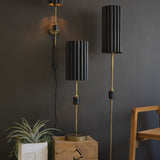 Antique Gold Lamps with Fluted Black Metal Shade