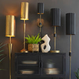 Antique Gold Lamps with Fluted Black Metal Shade