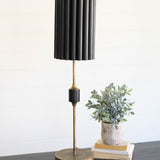 Antique Gold Table Lamp with Fluted Black Metal Shade