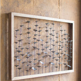 Wood Framed Metal Leaves Wall Hanging