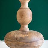 Carved Wooden Table Lamp with Off-White Barrel Shade