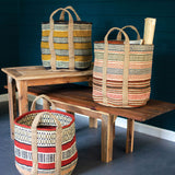 Set of 3 Multi-Colored Woven Jute Baskets with Handles